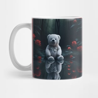 Charming Teddy Bear by Lake with Red Roses Wall Art - Shop Now Mug